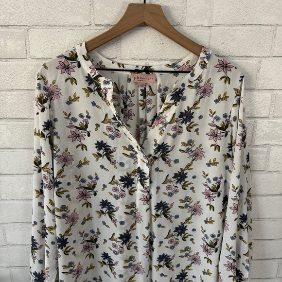 PHILOSOPHY Woman White Flowered Split Neck Blouse - Picture 2 of 9